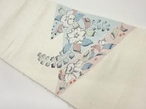 作家物　ひげ紬手描き松皮菱辻ヶ花模様開き名古屋帯（額縁仕立て）